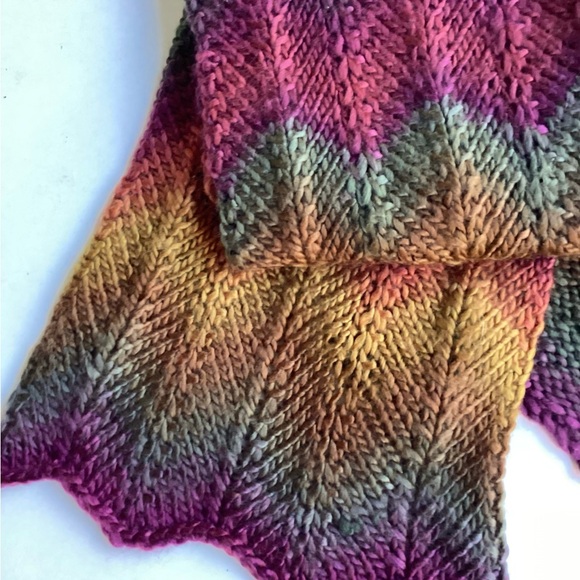 Scarf Hand Crafted Colorful Boho Burgandy Green Gold Brown m - Picture 7 of 11